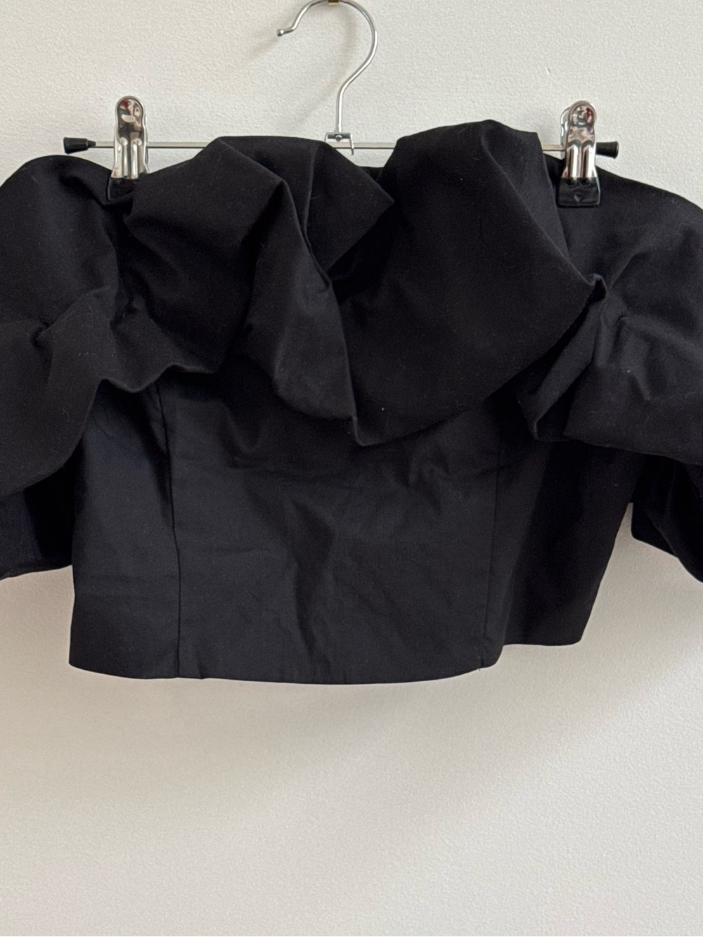 Dynamite Black Off-Shoulder Ruffle Crop Top